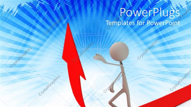  Presentation with walking - White 3D figure walking majestically on red arrow leading in upward direction