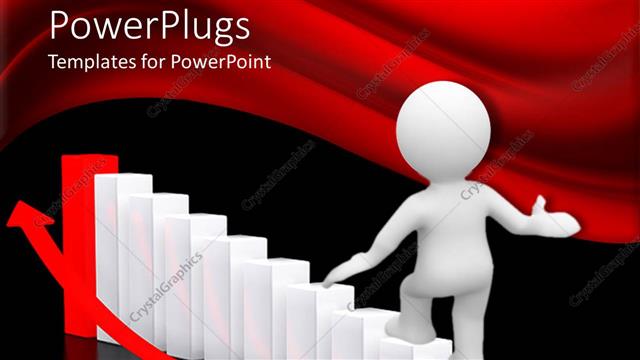  Presentation with human growth - A white 3D human character climbing white and red bars