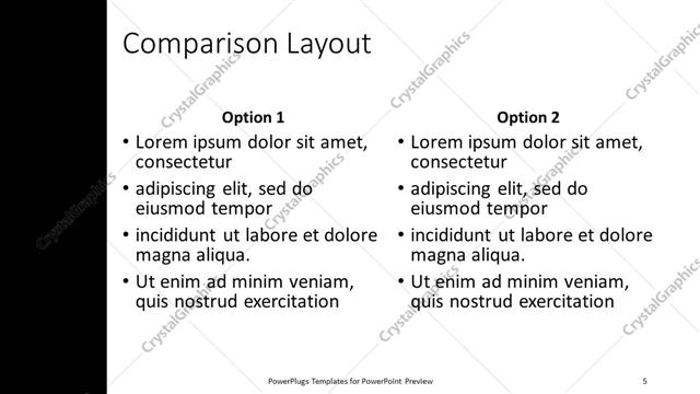 Comparison presentation slide layout