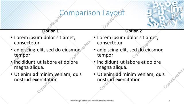 Comparison presentation slide layout