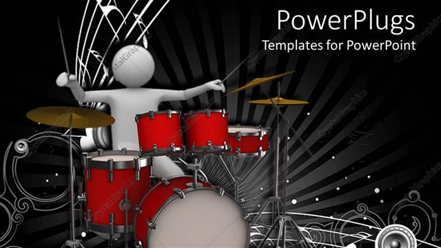  Presentation with music - White 3D man playing drums, white music notes, speaker, musical, musician