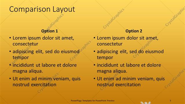 Comparison presentation slide layout