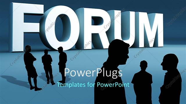  Presentation with forum - White 3D text 'forum' on blue background with group discussing