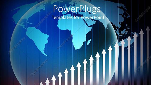  Presentation with upwards - White arrows pointing upwards with world map in background and round transparent globe