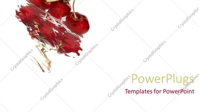  Presentation with fruit water - White background with cherries and reflection in water
