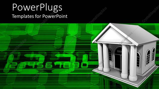  Presentation with bank building - White bank building on green computer screen