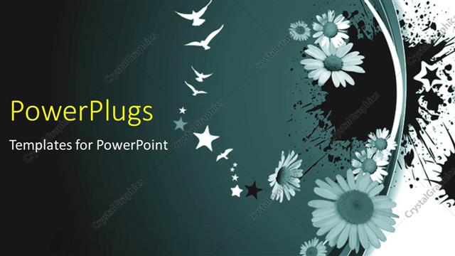 Presentation with gray - White birds and stars next to flowers on dark gray background
