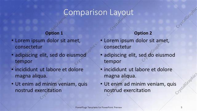 Comparison presentation slide layout
