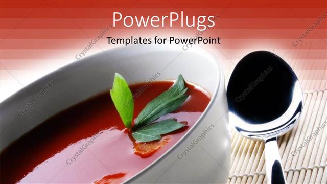  Presentation with spoon - White bowl with Hot Tomato soup next to spoon on mat