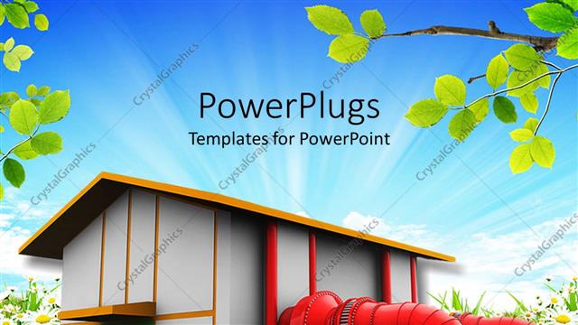  Presentation with hydroelectric - White building with red pipes, hydroelectric power, green power, hyrdroelectricity