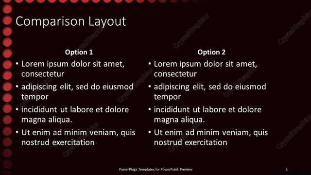Comparison presentation slide layout