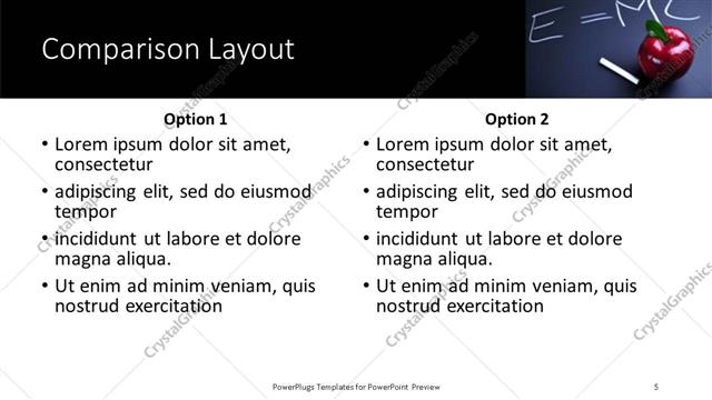 Comparison presentation slide layout