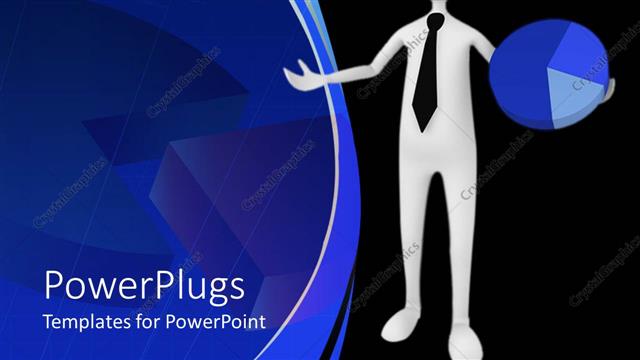  Presentation with pie chart - A white character holding a blue colored pie chart