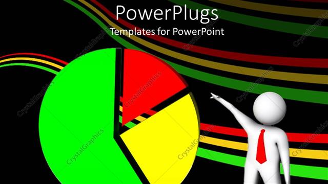  Presentation with pie chart - A white colored 3D human character pointing to a pie chart