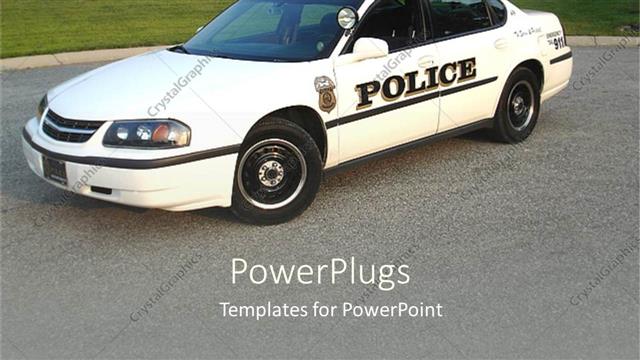  Presentation with police police - White colored police car with lights on a road