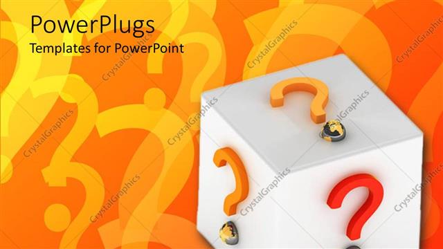  Presentation with question - White cube with colored 3D question mark sign on sides