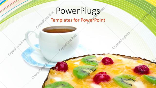  Presentation with cheese pie - White cup of coffee with cottage cheese and pie fruit?