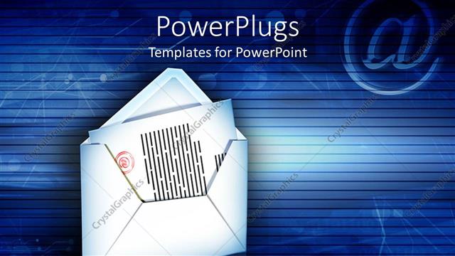  Presentation with email - White envelope with letter showing email symbol on blue background