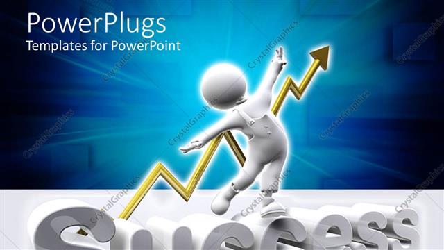  Presentation with white gold - White figure balancing on success with gold upward pointing arrow