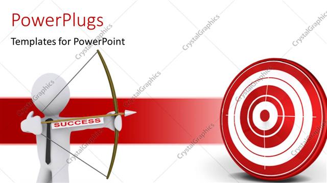  Presentation with tie - White figure in black tie aiming Success arrow at target