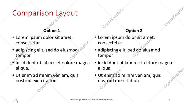 Comparison presentation slide layout
