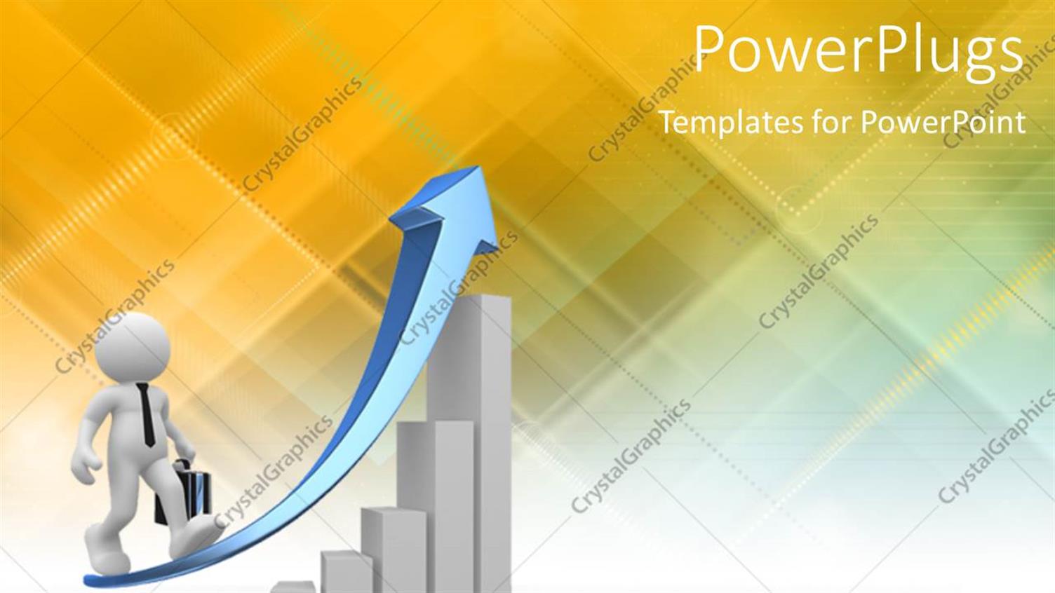 Featuring White Figure with Briefcase Wearing Black Tie Walking Along Upward Pointing Blue Arrow