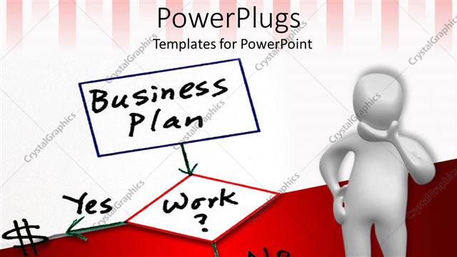  Presentation with flowchart - White figure contemplating business plan flowchart