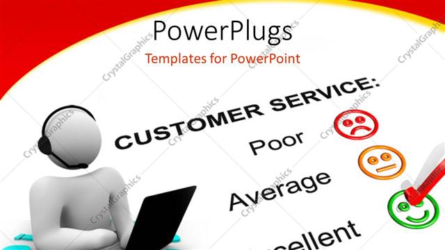  Presentation with next - White figure with headset and laptop next to customer service feedback form