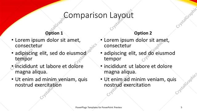 Comparison presentation slide layout