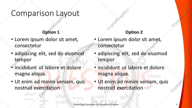 Comparison presentation slide layout
