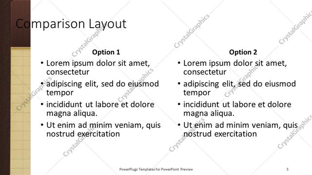 Comparison presentation slide layout
