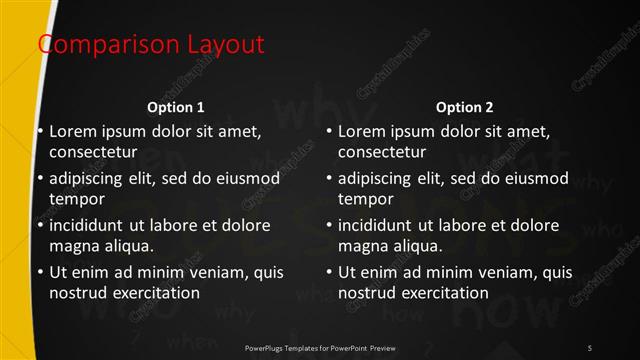 Comparison presentation slide layout