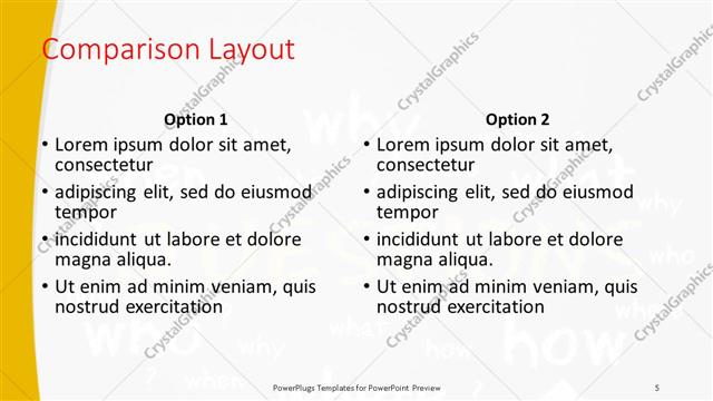Comparison presentation slide layout