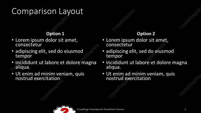 Comparison presentation slide layout