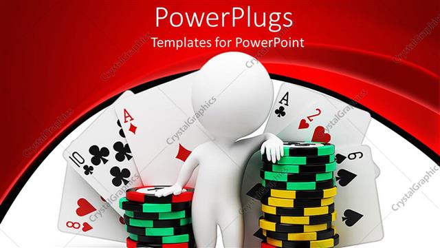  Presentation with casino - White figure standing next to stack of casino chips, dies and cards