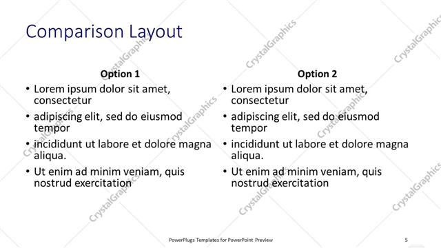 Comparison presentation slide layout