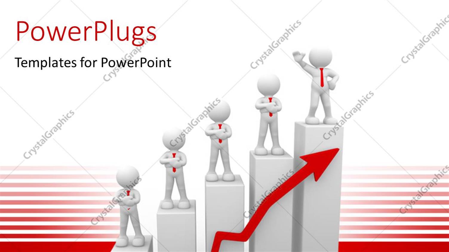 Featuring White Figures in Red Ties Standing Atop Bar Chart Blocks