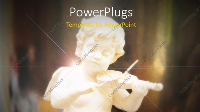  Presentation with angel - A a white figuring of an angel playing a violin