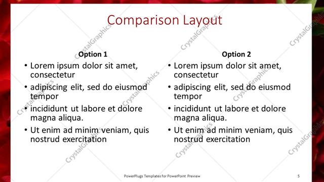 Comparison presentation slide layout