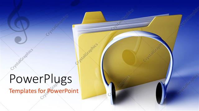  Presentation with music folder - White headphone leaning towards folder symbol with music symbols in background?