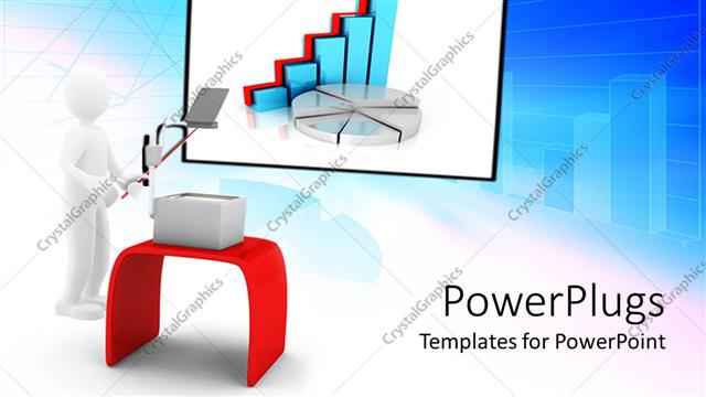  Presentation with pie chart - White human figure with a bar chart and pie chart