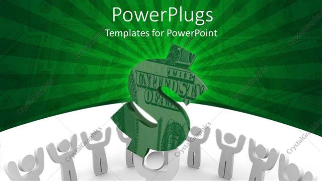  Presentation with crowd - White human figure lifting up dollar sign with crowd cheering