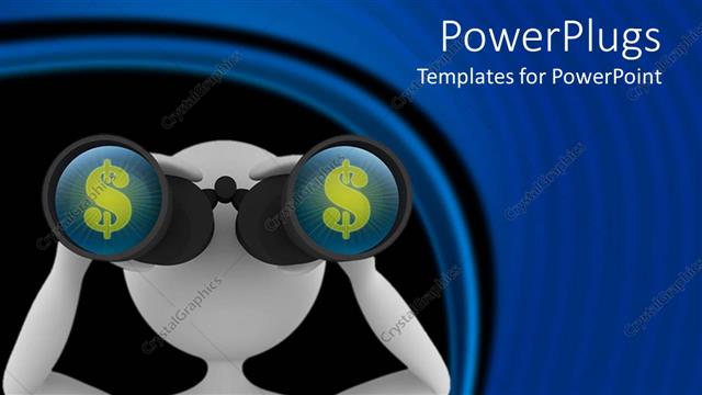  Presentation with dollar signs - White human figure looking through a telescope with dollar signs