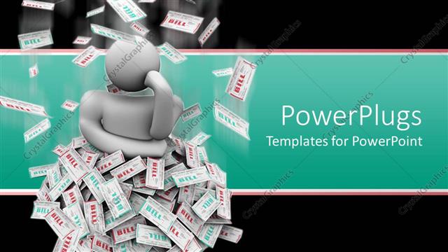  Presentation with piles - White human figure standing in the middle on piles of paper