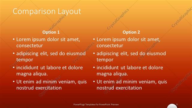Comparison presentation slide layout