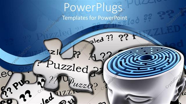  Presentation with blue puzzle pieces - White human head model with top showing blue maze and puzzle pieces in background