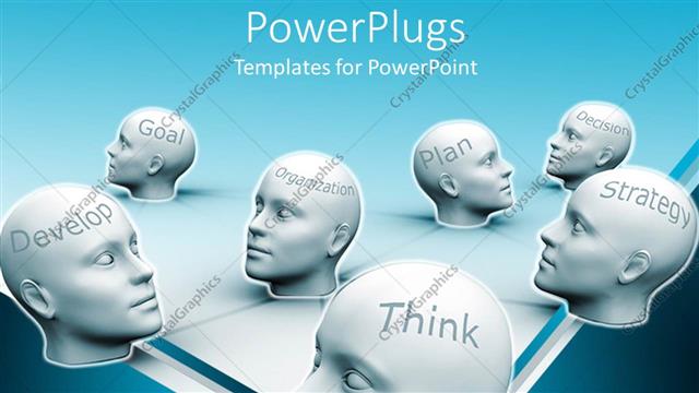  Presentation with develop - White human heads with business success words, thhink, develop, decision, goal etc
