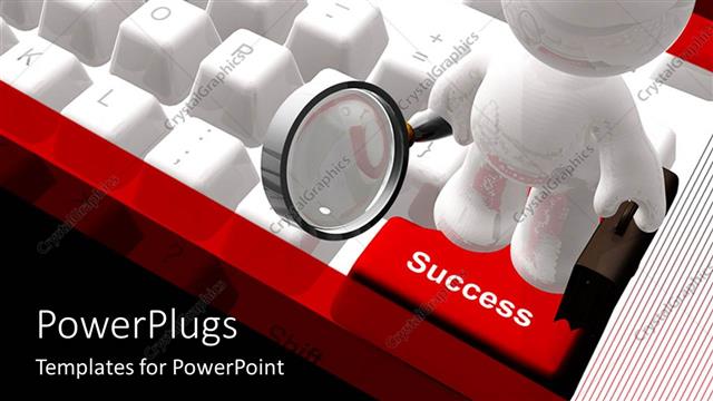  Presentation with magnifying glass - White icon with magnifying glass standing on computer keyboard?