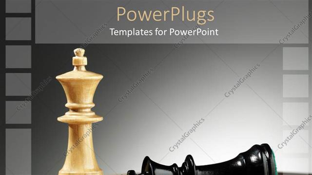  Presentation with king - White king chess piece stands tall next to defeated black piece