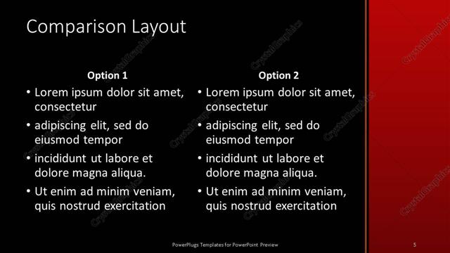 Comparison presentation slide layout